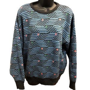 Aitch Vintage Womens Sz Small Crewneck AOP Geometric Sweater Y2K 90s Colorful